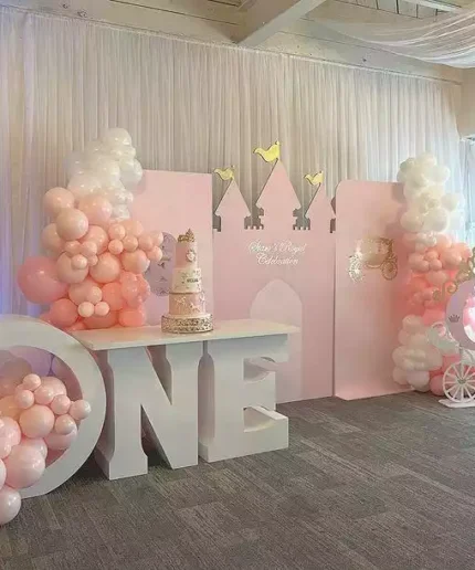 Pastle Pink Princess Castle With One Letter Table